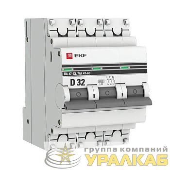 Выключатель автоматический модульный 3п D 32А 6кА ВА 47-63 PROxima EKF mcb4763-6-3-32D-pro