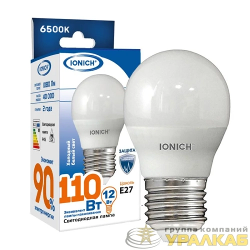 Лампа светодиодная G45 12Вт шар 6500К E27 1080лм 230В IONICH 1629 детальная картинка
