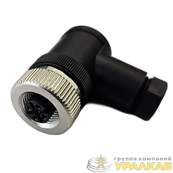 Разъем гнездовой М12 4А винт угловой резьба PG7 кабельн. часть пластик. СТЭЗ 