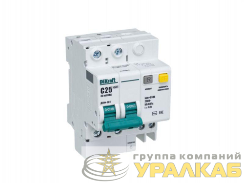 Выключатель автоматический дифференциального тока 2п C 25А 30мА тип AC 4.5кА ДИФ-101 4.5мод. DEKraft 15005DEK
