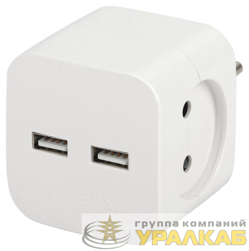 Разветвитель электрический SP-2-USB-W на 2 розетки 220В+ 2xUSB 2400мА без заземл 10А бел. Эра Б0049531 детальная картинка