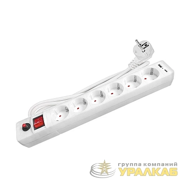 Удлинитель с сетевым фильтром 6х1.8м с заземл. 10А IP20 2.2кВт USB type-A + type-C ПВС 3х0.75 с выкл. бел. UNIVersal 2543