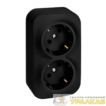 Розетка 2-м ОП Quteo 16А IP20 250В 2х2P+E с заземл. без защ. шторок черн. матов. IEK 
