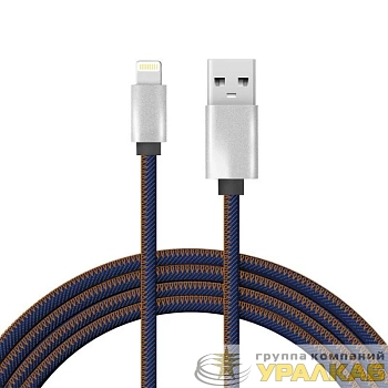 Кабель USB для iPhone 5/6/7 моделей шнур в джинс. оплетке Rexant 18-4248