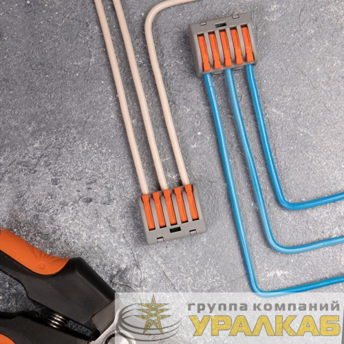 Клемма строительно-монтажная СМК 222-415 5-проводная 0.08-2.5/4кв.мм сер. (уп.40шт) Rexant 07-5255-4 детальная картинка