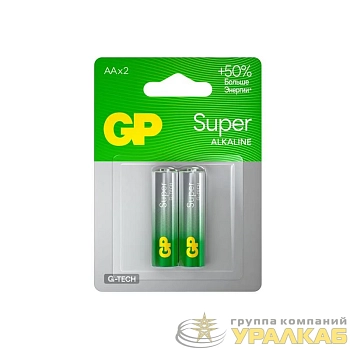 Элемент питания алкалиновый AA/LR6 1.5В Super Alkaline G-Tech 15AA21-2CRSBC2 20/160 (блист.2шт) GP 