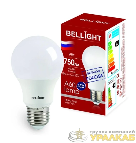 Лампа светодиодная LED A60 220В 9Вт E27 750лм 4000К BELLIGHT 88297786