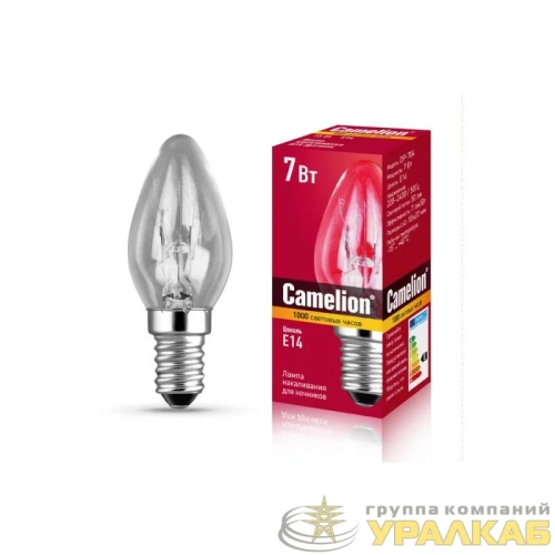 Лампа электрич. накаливания для ночников 7/P/CL/E14 220В 7Вт Е14 прозрач. Camelion 13912 детальная картинка