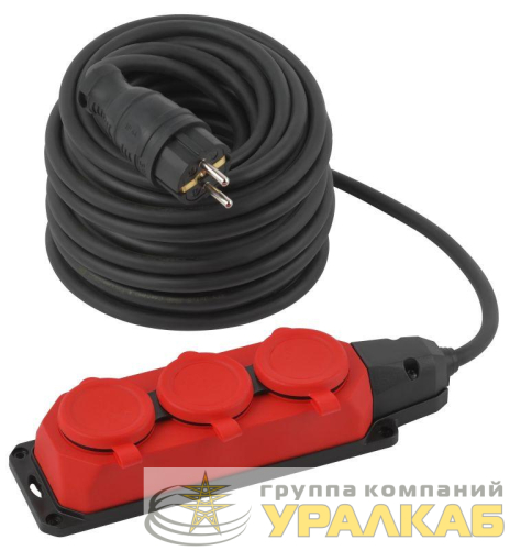 Удлинитель силовой UK-3e-3x1.5-30m-IP44(KG) с заземлением 3 розетки каучук 30м КГ 3х1.5кв.мм IP44 Эра Б0057582 детальная картинка