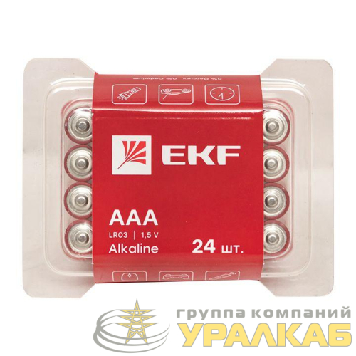 Элемент питания алкалиновый AAA/LR03 пластик. бокс (уп.24шт) EKF LR03-BOX24