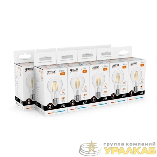Лампа светодиодная филаментная Filament Elementary А60 9Вт 2700К Е27 710лм GAUSS 