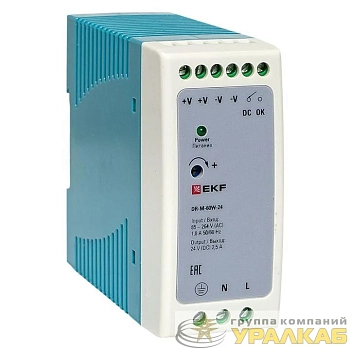 Блок питания на DIN-рейку 60Вт 220В AC/24В DC постоянного тока EKF DR-M-60W-24