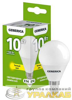 Лампа светодиодная G45 10Вт шар 3000К E14 230В GENERICA LL-G45-10-230-30-E14-G