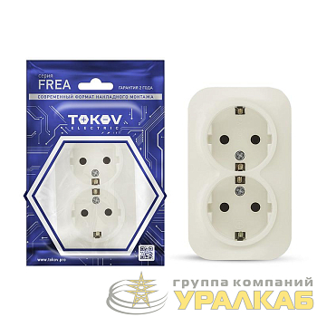 Розетка 2-м ОП Frea 16А IP20 250В с заземл. АБС-пластик беж. TOKOV ELECTRIC TKE-FR-R2Z-C02