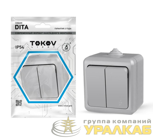 Выключатель 2-кл. ОП Dita IP54 10А 250В сер. TOKOV ELECTRIC TKL-DT-V2-C06-IP54