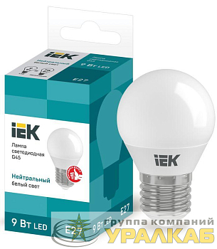 Лампа светодиодная Eco G45 9Вт шар 4000К нейтр. бел. E27 230В IEK LLE-G45-9-230-40-E27