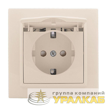 Розетка 1-м СП Минск 16А IP20 с заземл. защ. шторки с крышкой беж. EKF ERR16-029-200