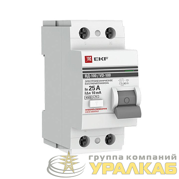 Выключатель дифференциального тока (УЗО) 2п 25А 10мА тип AC ВД-100 (электромех.) PROxima EKF elcb-2-25-10-em-pro