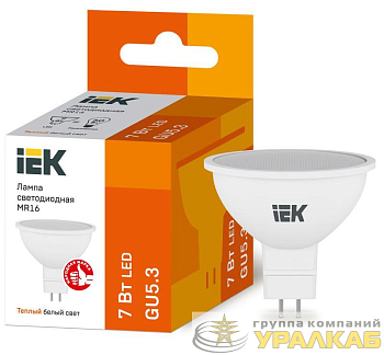 Лампа светодиодная Eco MR16 7Вт 3000К тепл. бел. GU5.3 630лм 230-240В IEK LLE-MR16-7-230-30-GU5