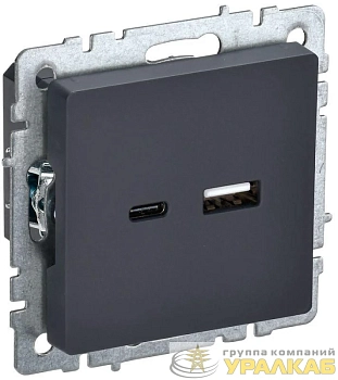 Розетка BRITE USB A+C 18Вт РЮ11-1-БрГ механизм графит IEK BR-U22-018-K53
