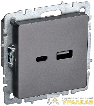 Розетка BRITE USB A+C 18Вт РЮ11-1-БрС механизм сталь IEK BR-U22-018-K46