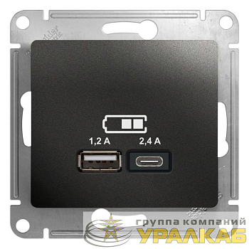 Механизм розетки USB GLOSSA A+С 5В/2.4А 2х5В/1.2А антрацит SchE GSL000739