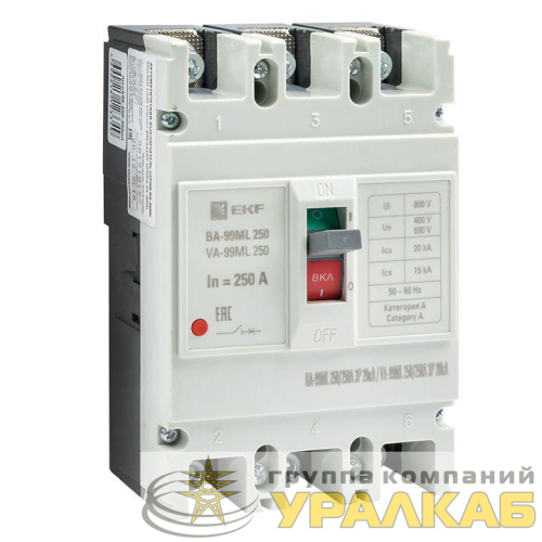 Выключатель автоматический 3п 250/250А 20кА ВА-99МL Basic EKF mccb99-250-250mi детальная картинка