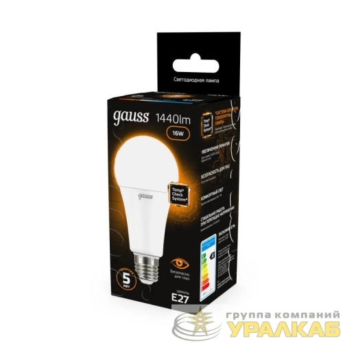 Лампа светодиодная Black 16Вт A60 грушевидная 3000К тепл. бел. E27 1380лм GAUSS 102502116 детальная картинка