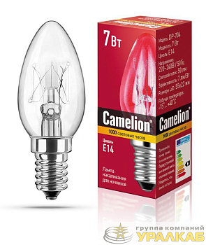 Лампа накаливания DP-704 BL-4 (лампа запас. для ночников прозрачная 220В 7Вт E14) (уп.4шт) Camelion 7077