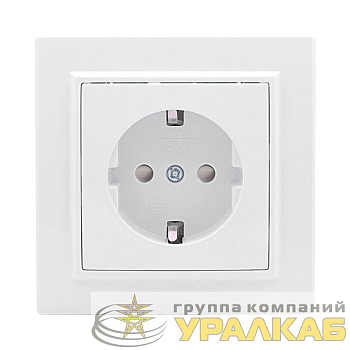 Розетка 1-м СП Минск 16А IP20 с заземл. защ. шторки бел. Basic EKF ERR16-028-100
