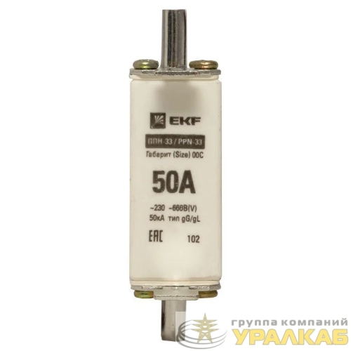 Вставка плавкая ППН-33 100/50А 50кА габарит 00C PROxima EKF fus-33/100/50 детальная картинка