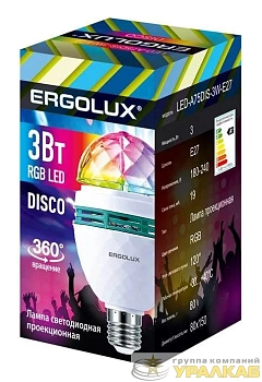 Лампа светодиодная DISCO 3Вт Е27 RGB 220-240В LED-A75DIS-3W-E27 Ergolux 