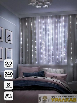 Гирлянда "Занавес" ICLLD240W-C C 240LED белых 2х2м 8режимов IP20 SHLights 4690601052971