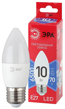 Лампа светодиодная ECO LED B35-10W-865-E27 R (диод свеча 10Вт холодн. E27) (10/100/3500) ЭРА Б0045338