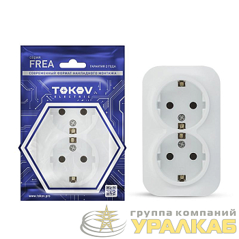 Розетка 2-м ОП Frea 16А IP20 250В с заземл. АБС-пластик бел. TOKOV ELECTRIC TKE-FR-R2Z-C01