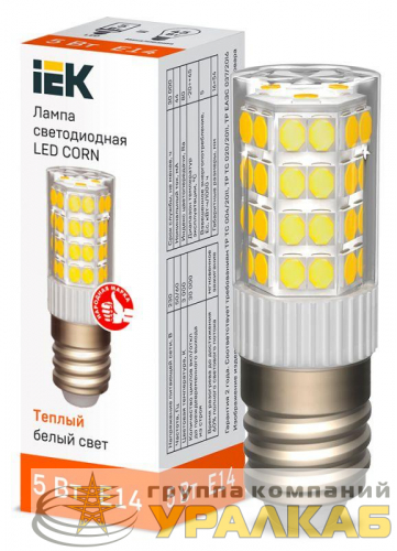 Лампа светодиодная CORN 5Вт капсула 3000К E14 230В керамика IEK LLE-CORN-5-230-30-E14