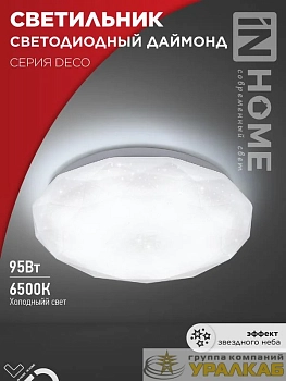 Светильник светодиодный DECO ДАЙМОНД 95Вт 6500К 10000лм 230В 496х85мм IN HOME 4690612058634