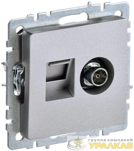 Розетка компьютерная + телевизионная 2-м Brite РТВ/РК12-БрА RJ45 кат.5E + TV механизм алюм. IEK BR-AK20-1-K47 детальная картинка