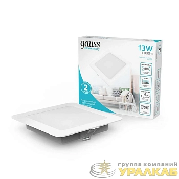 Светильник светодиодный Elementary Downlight 13Вт 4000К 1100лм 170-260В IP20 145х26 квадрат монтаж бел. GAUSS 998420212