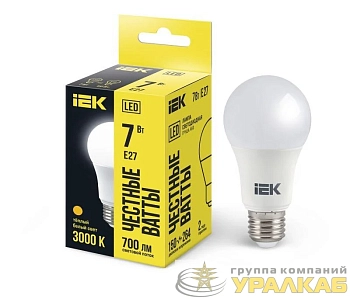 Лампа светодиодная A60 7Вт грушевидная 3000К тепл. бел. E27 630лм 230-240В IEK 