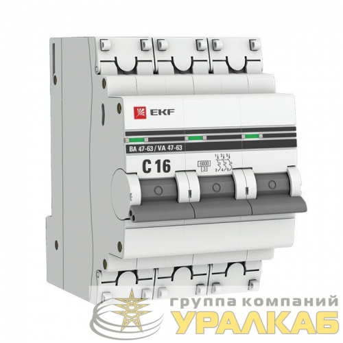 Выключатель автоматический модульный 3п C 16А 6кА ВА 47-63 PROxima EKF mcb4763-6-3-16C-pro