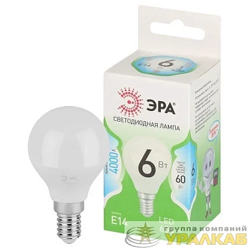 Лампа светодиодная GREEN LINE P45-6W-840-E14 GL 6Вт шар 4000К яркий свет бел. E14 Эра 