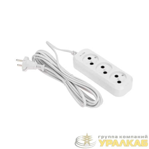 Удлинитель 3 гнезда 5м 2х0.75кв.мм б/з бел. PROCONNECT 13-4207 детальная картинка