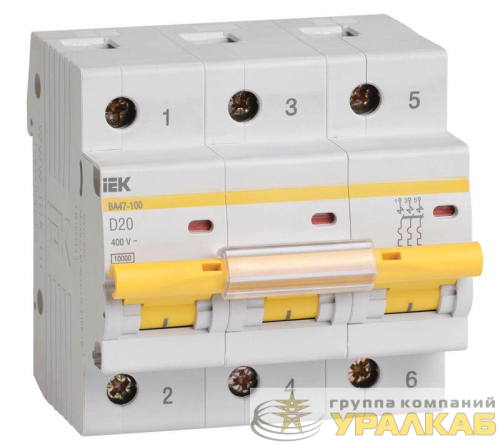 Выключатель автоматический модульный 3п D 20А 10кА ВА47-100 KARAT IEK MVA40-3-020-D