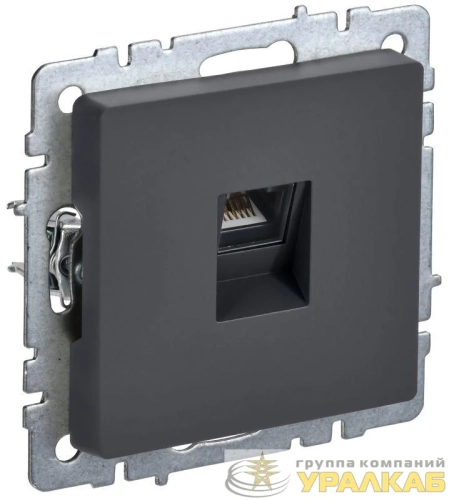 Розетка компьютерная СП RJ45 кат.5E BRITE РК10-БрГ механизм графит IEK BR-K10-1-K53 детальная картинка