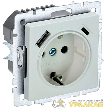 Розетка BRITE РЮш11-1-БрЖ 16А с USB A+C 18Вт с заземл. защ. шторки механизм жемчуж. IEK BR-R14-16-U22-018-K36