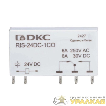 Реле миниатюрное ультратонкое 1CO ком. ток 6А AgSnO2 напряжение 24В DC DKC 