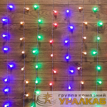 Гирлянда светодиодная "Светодиодный Дождь" 1.5х1.5м 144LED мультиколор 12Вт 230В IP20 с насадками шарики свечение с динамикой провод прозр. Neon-Night 235-049