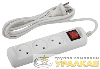 Удлинитель 3х3м без заземл. 10А IP20 U-3s-3m-2х1 ПВС 2х1 с выкл. Эра Б0044050