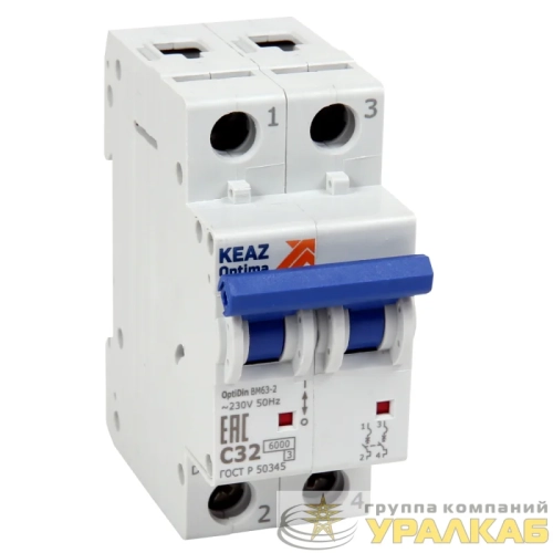 Выключатель автоматический модульный 2п C 1А OptiDin BM63-2C1-УХЛ3 КЭАЗ 